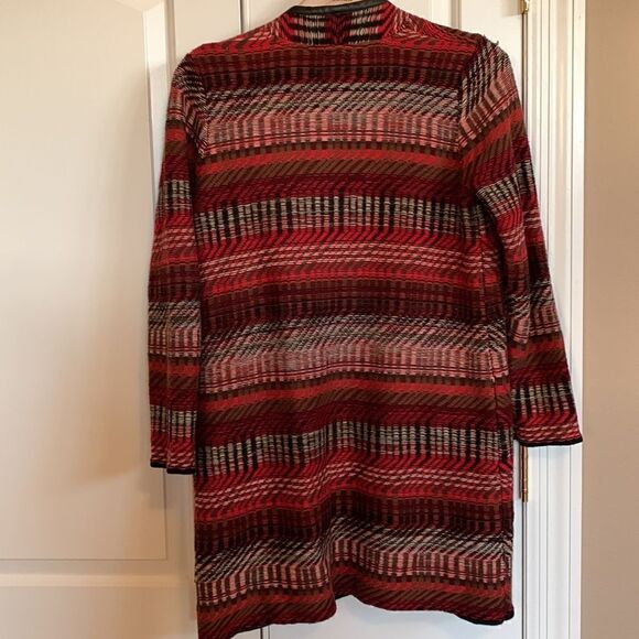 ‎Cardigan long sweater Aztec Geo Print women’s Medium faux leather trim - Picture 5 of 7